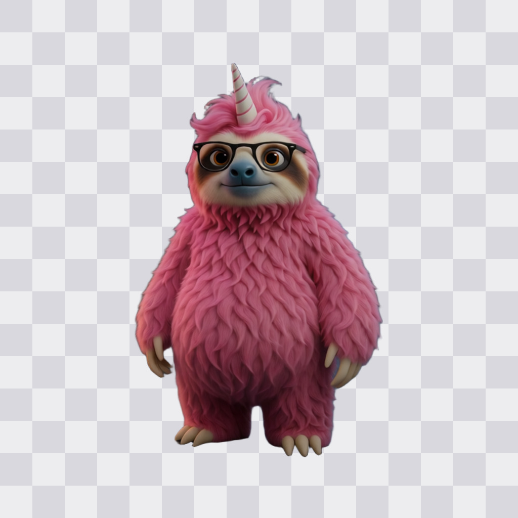 Sogni's pink sloth-unicorn mascot cut out of its background by BiRefNet, shown against a transparency checkerboard